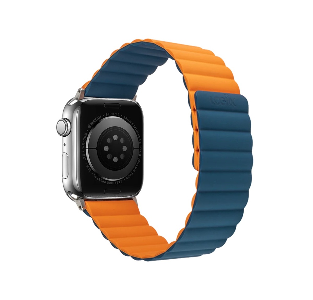 Logiix Vibrance Link Magnetic Silicone Apple Watch Ultra Band 42 44 45 49mm Navy Orange